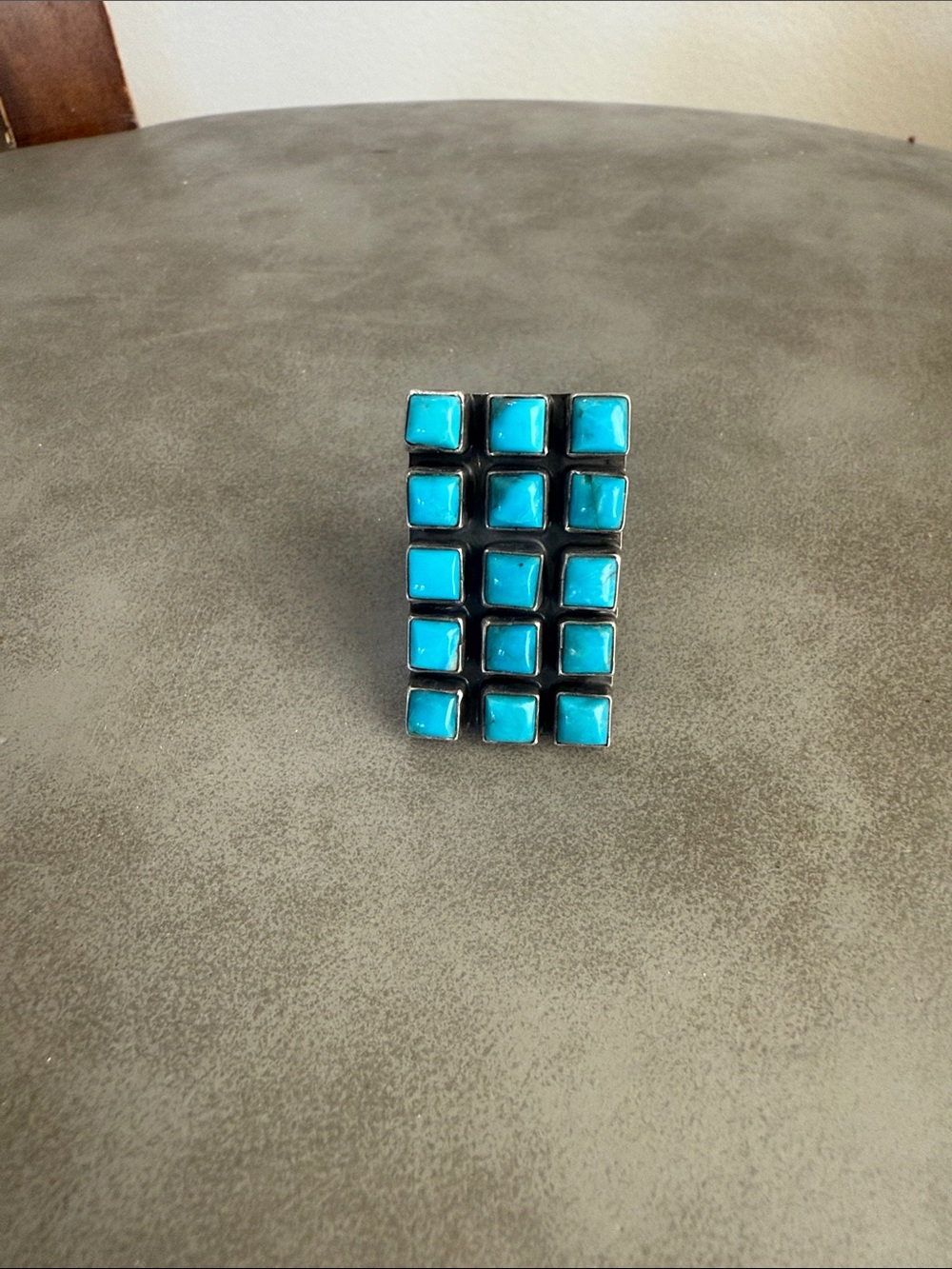 Turquoise Tile stamped Calvin Spencer Statement Ring